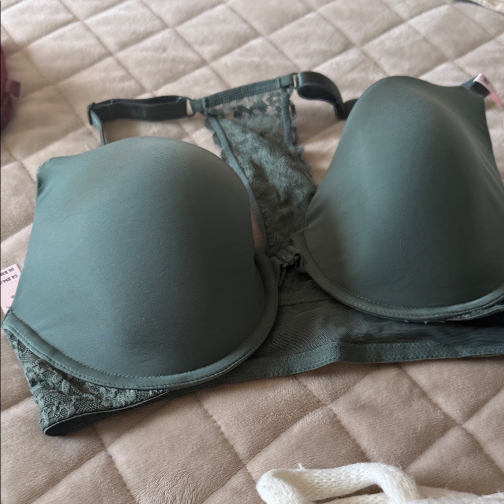 2 Bra’s Victoria Secret 34D Demi Bra’s - Sangria Wine & olive green BNWT